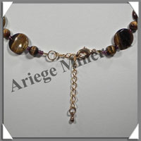 OEIL DE TIGRE - Collier Compos - Disques 14 mm et Perles 4 mm alterns - 42 cm - C001