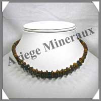 OEIL DE TIGRE - Collier Compos - Disques 10 mm et Cylindres 4x6 mm en dgrad - 41 cm - C002