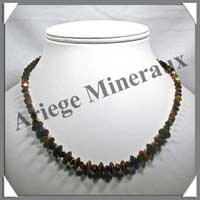 OEIL DE TIGRE - Collier Compos - Disques 10 mm et Cubes 4 mm en dgrad - 47 cm - C004