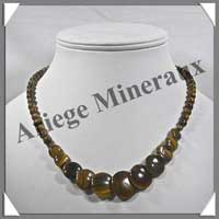 OEIL DE TIGRE - Collier Compos - Disques 10  20 mm et Perles 4 mm en dgrad - 46 cm - M002