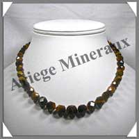 OEIL DE TIGRE - Collier Perles Facetes 4  12 mm en dgrad - 43 cm - A002
