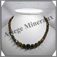 OEIL DE TIGRE - Collier Perles Facetes 4  12 mm en dgrad - 43 cm - A003