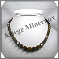 OEIL DE TIGRE - Collier Perles Facetes 4  12 mm en dgrad - 43 cm - A004