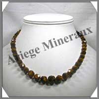 OEIL DE TIGRE - Collier Perles Facetes 4  12 mm en dgrad - 44 cm - A005