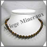OEIL DE TIGRE - Collier Perles Facetes 8 mm - 43 cm - A003
