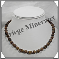 OEIL DE TIGRE - Collier Compos - Olives Ciseles 12x8 mm et Perles Ciseles 8 mm alternes - 45 cm - C001