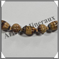 OEIL DE TIGRE - Collier Compos - Olives Ciseles 12x8 mm et Perles Ciseles 8 mm alternes - 45 cm - C001