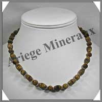 OEIL DE TIGRE - Collier Compos - Olives Ciseles 12x8 mm et Perles Ciseles 8 mm alternes - 45 cm - C002