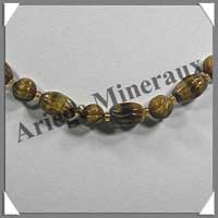 OEIL DE TIGRE - Collier Compos - Olives Ciseles 12x8 mm et Perles Ciseles 8 mm alternes - 45 cm - C002