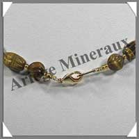 OEIL DE TIGRE - Collier Compos - Olives Ciseles 12x8 mm et Perles Ciseles 8 mm alternes - 45 cm - C002