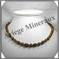 OEIL DE TIGRE - Collier Compos - Olives Ciseles 12x8 mm et Perles Ciseles 8 mm alternes - 44 cm - C004