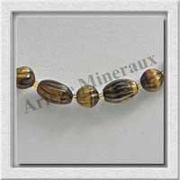 OEIL DE TIGRE - Collier Compos - Olives Ciseles 12x8 mm et Perles Ciseles 8 mm alternes - 47 cm - C006