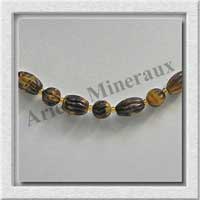OEIL DE TIGRE - Collier Compos - Olives Ciseles 12x8 mm et Perles Ciseles 8 mm alternes - 45 cm - C007