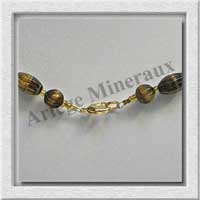 OEIL DE TIGRE - Collier Compos - Olives Ciseles 12x8 mm et Perles Ciseles 8 mm alternes - 45 cm - C007