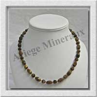 OEIL DE TIGRE - Collier Compos - Olives Ciseles 12x8 mm et Perles Ciseles 8 mm alternes - 45 cm - C008