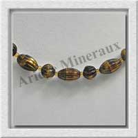 OEIL DE TIGRE - Collier Compos - Olives Ciseles 12x8 mm et Perles Ciseles 8 mm alternes - 45 cm - C008
