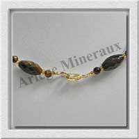OEIL DE TIGRE - Collier Compos - Olives Facetes 12x8 mm et Perles 4 mm alterns - 45 cm - C004