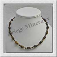 OEIL DE TIGRE - Collier Compos - Olives Facetes 12x8 mm et Perles 4 mm alterns - 45 cm - C005
