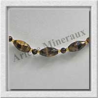OEIL DE TIGRE - Collier Compos - Olives Facetes 12x8 mm et Perles 4 mm alterns - 45 cm - C005