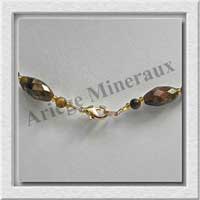 OEIL DE TIGRE - Collier Compos - Olives Facetes 12x8 mm et Perles 4 mm alterns - 45 cm - C005