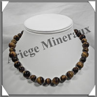 OEIL DE TIGRE - Collier Perles 10 et 12 mm en altern - 44 cm - C001