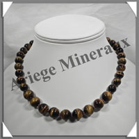 OEIL DE TIGRE - Collier Perles 10 et 12 mm en altern - 43 cm - C002