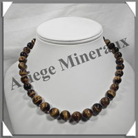 OEIL DE TIGRE - Collier Perles 10 et 12 mm en altern - 43 cm - C004