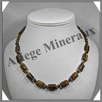 OEIL DE TIGRE - Collier Compos - Rectangles 12x10 mm et Cubes 4 mm en dgrad - 45 cm - C003