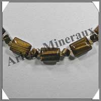 OEIL DE TIGRE - Collier Compos - Rectangles 12x10 mm et Cubes 4 mm en dgrad - 45 cm - C003