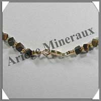 OEIL DE TIGRE - Collier Compos - Rectangles 12x10 mm et Cubes 4 mm en dgrad - 45 cm - C003