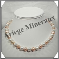 PERLES ROSES et BLANCHES intercales - Collier Perles 11 mm - 45 cm - N001