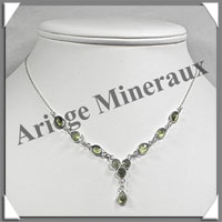 PERIDOT Cristallis - Collier Argent - 10 Cabochons Facets - 42 cm - P001