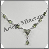 PERIDOT Cristallis - Collier Argent - 10 Cabochons Facets - 42 cm - P002