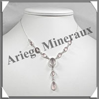 QUARTZ ROSE - Collier Argent - 9 Cabochons - 42 cm - P001