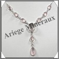 QUARTZ ROSE - Collier Argent - 9 Cabochons - 42 cm - P001