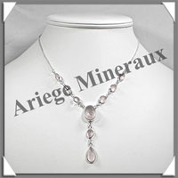 QUARTZ ROSE - Collier Argent - 9 Cabochons - 42 cm - P002