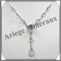 QUARTZ ROSE - Collier Argent - 9 Cabochons - 42 cm - P002