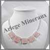QUARTZ ROSE - Collier Compos - 5 Carrs 20x20 mm et Perles 6 mm en dgrad - 46 cm - M001 Brsil
