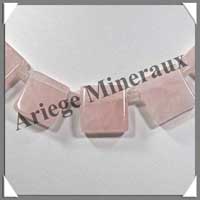 QUARTZ ROSE - Collier Compos - 5 Carrs 20x20 mm et Perles 6 mm en dgrad - 42 cm - M002