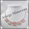 QUARTZ ROSE - Collier Compos - 5 Carrs 20x20 mm et Perles 6 mm en dgrad - 44 cm - M003 Brsil