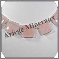 QUARTZ ROSE - Collier Compos - 5 Carrs 20x20 mm et Perles 6 mm en dgrad - 43 cm - M005