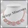 QUARTZ ROSE - Collier Compos - 5 Carrs 20x20 mm et Perles Facetes 8 mm en dgrad - 43 cm - M006 Brsil