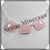 QUARTZ ROSE - Collier Compos - 3 Carrs 20x20 mm et Perles 6 mm en dgrad - 45 cm - M011