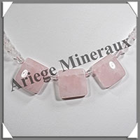 QUARTZ ROSE - Collier Compos - 3 Carrs 20x20 mm et Perles 6 mm en dgrad - 45 cm - M012