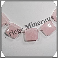 QUARTZ ROSE - Collier Compos - 5 Carrs 20x20 mm et Perles 6 mm en dgrad - 45 cm - M013