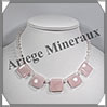 QUARTZ ROSE - Collier Compos - 5 Carrs 20x20 mm et Perles 6 mm en dgrad - 44 cm - M014 Brsil