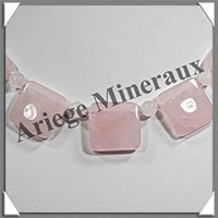 QUARTZ ROSE - Collier Compos - 5 Carrs 20x20 mm et Perles 6 mm en dgrad - 44 cm - M014