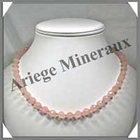 QUARTZ ROSE - Collier Perles Facetes 8 mm - 49 cm - A001