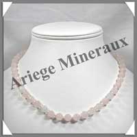 QUARTZ ROSE - Collier Perles Facetes 8 mm - 46 cm - A004