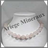 QUARTZ ROSE - Collier Perles 14 mm - 44 cm - M001